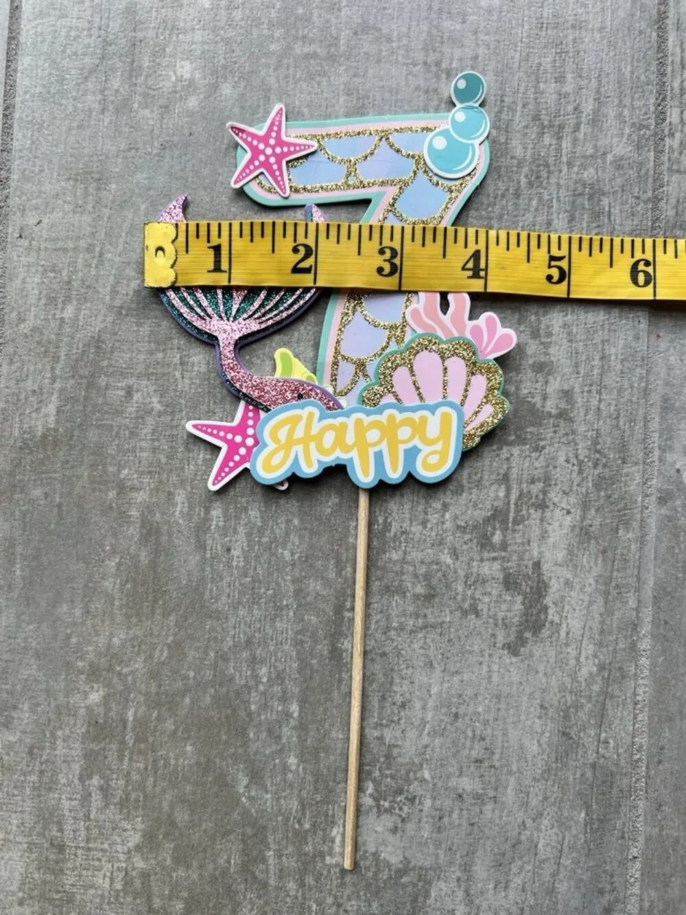 1 PCS Mermaid 7th Happy Birthday Cake Topper Glitter Decoration Party NEW